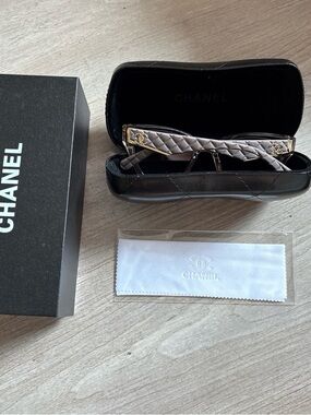 CHANEL Quilted Beige and Gold Cat-Eye Sunglasses